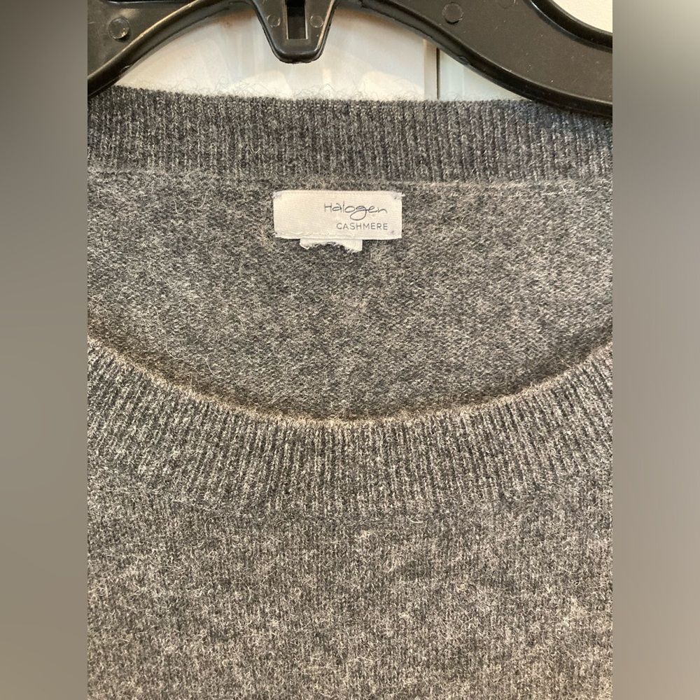 Halogen Cashmere Crew Sweater Grey Raglan #5 Preppy Soft Sweater Large - Picture 5 of 9